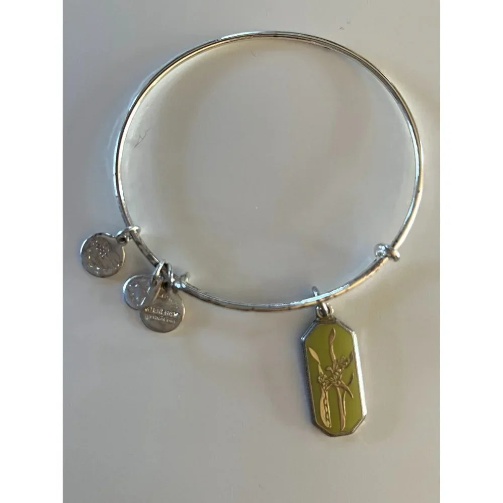 Alex and Ani Silver Tone Warrior's Will Gladiolus Charm Bracelet